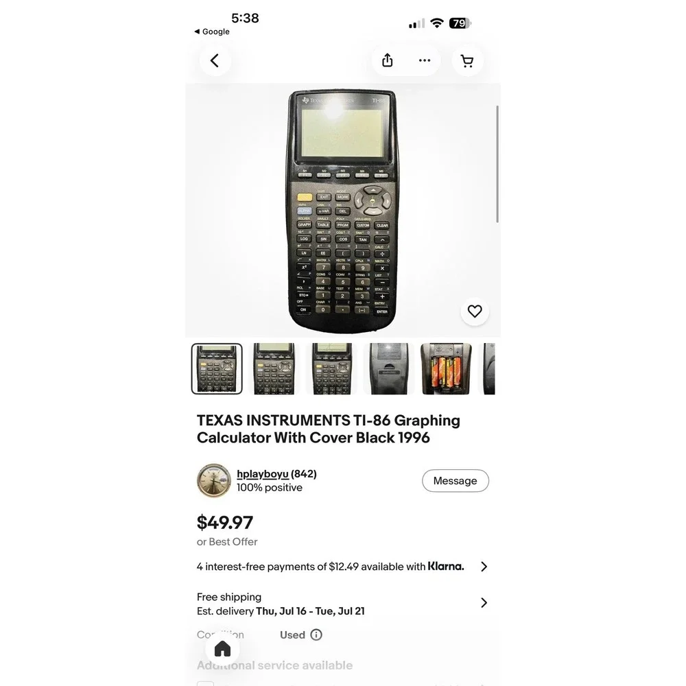 Texas Instruments TI-83 Plus graphing calculator with cover.  1999. Tested